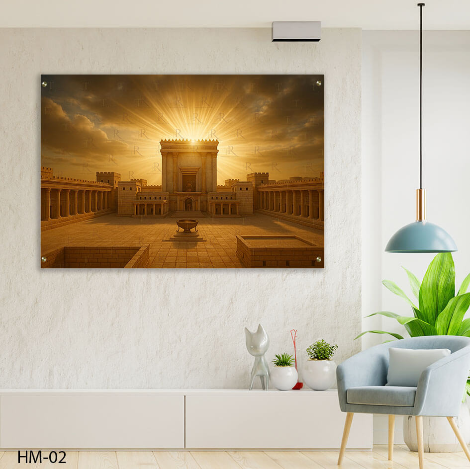 ציור יודאיקה של בית המקדש בשעת שקיעה