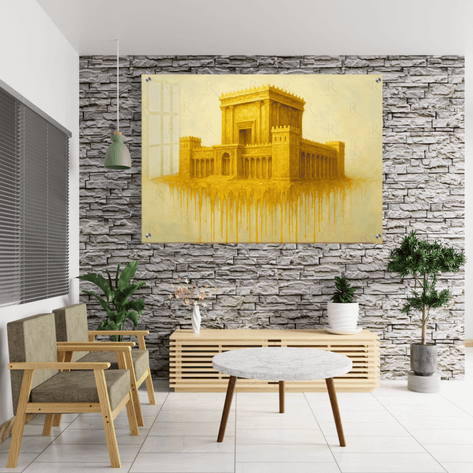 תמונת זכוכית של בית המקדש בסגנון צבעי שמן